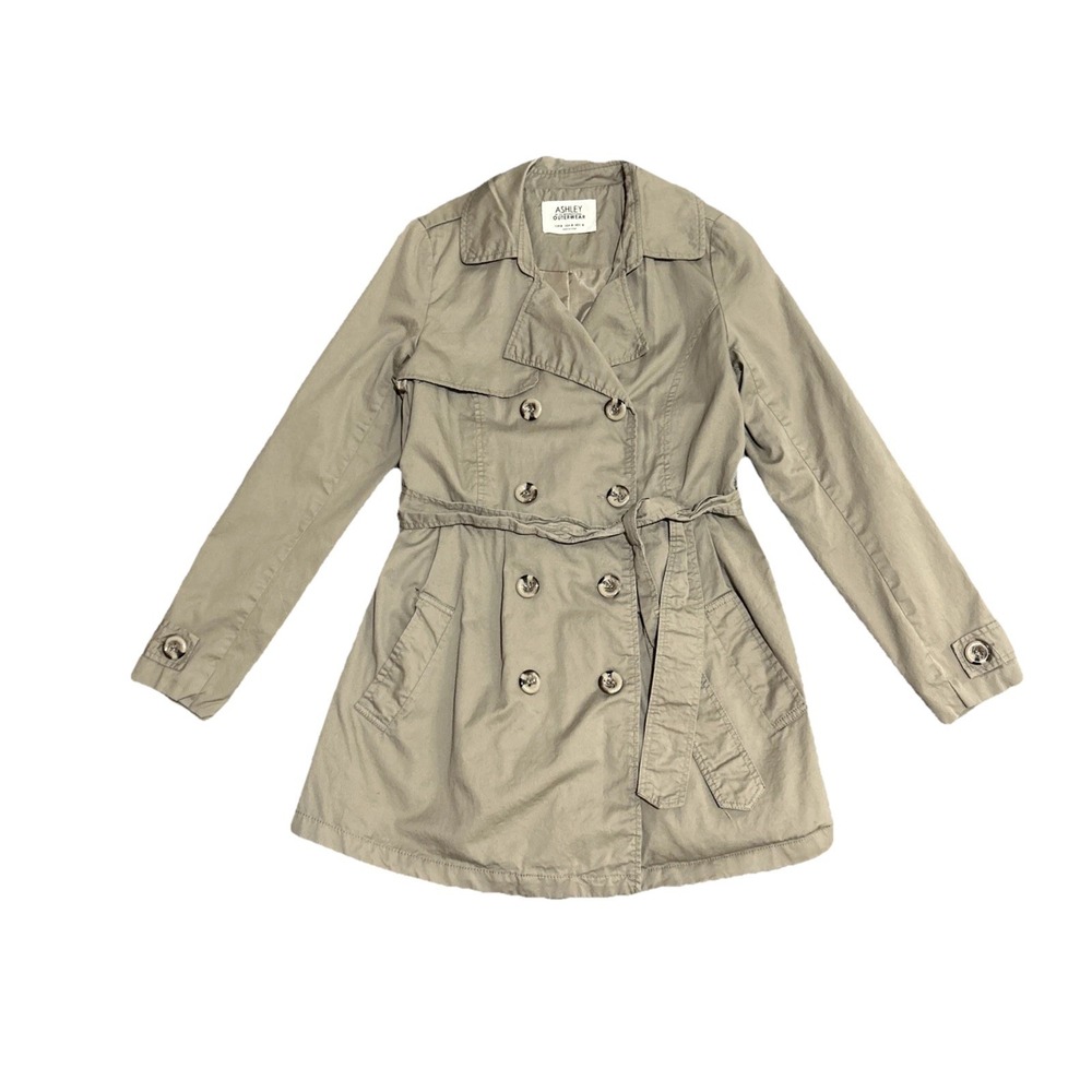 Ashley Classic Trench Coat Belted Double Breasted Cotton Tan Jacket‎ Women M